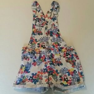 Floral denim overalls